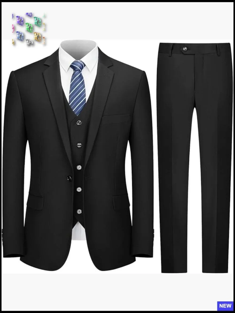 Slim Fit Three Piece Suit Set Classic Elegant Formal Tuxedo with Vest and Tie